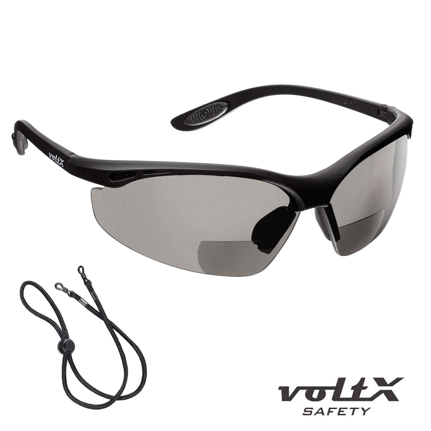 voltX 'CONSTRUCTOR' BIFOCAL Reading Safety Glasses (SMOKE/GRAY +2.5 Dioptre) UKCA & CE EN166F certified/Cycling Sports Glasses includes safety cord + UV400 anti fog coated lens - Image 4
