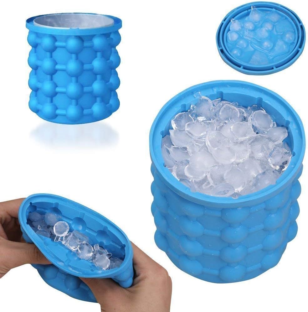 J GO Silicone Ice Cube Maker Bucket Revolutionary Space Saving Ice-Ball Makers for Home, Party and Picnic