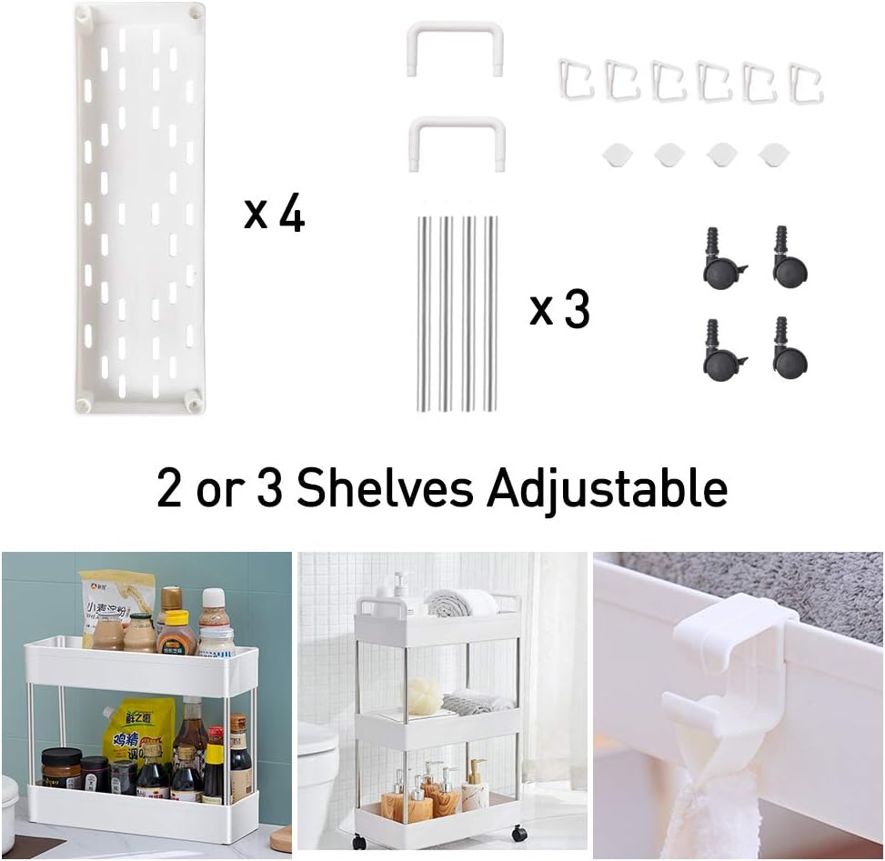 SOLEJAZZ 4-Tier Storage Trolley Cart Slide-out Slim Rolling Utility Cart Mobile Storage Shelving Organizer for Kitchen Bathroom - Image 5