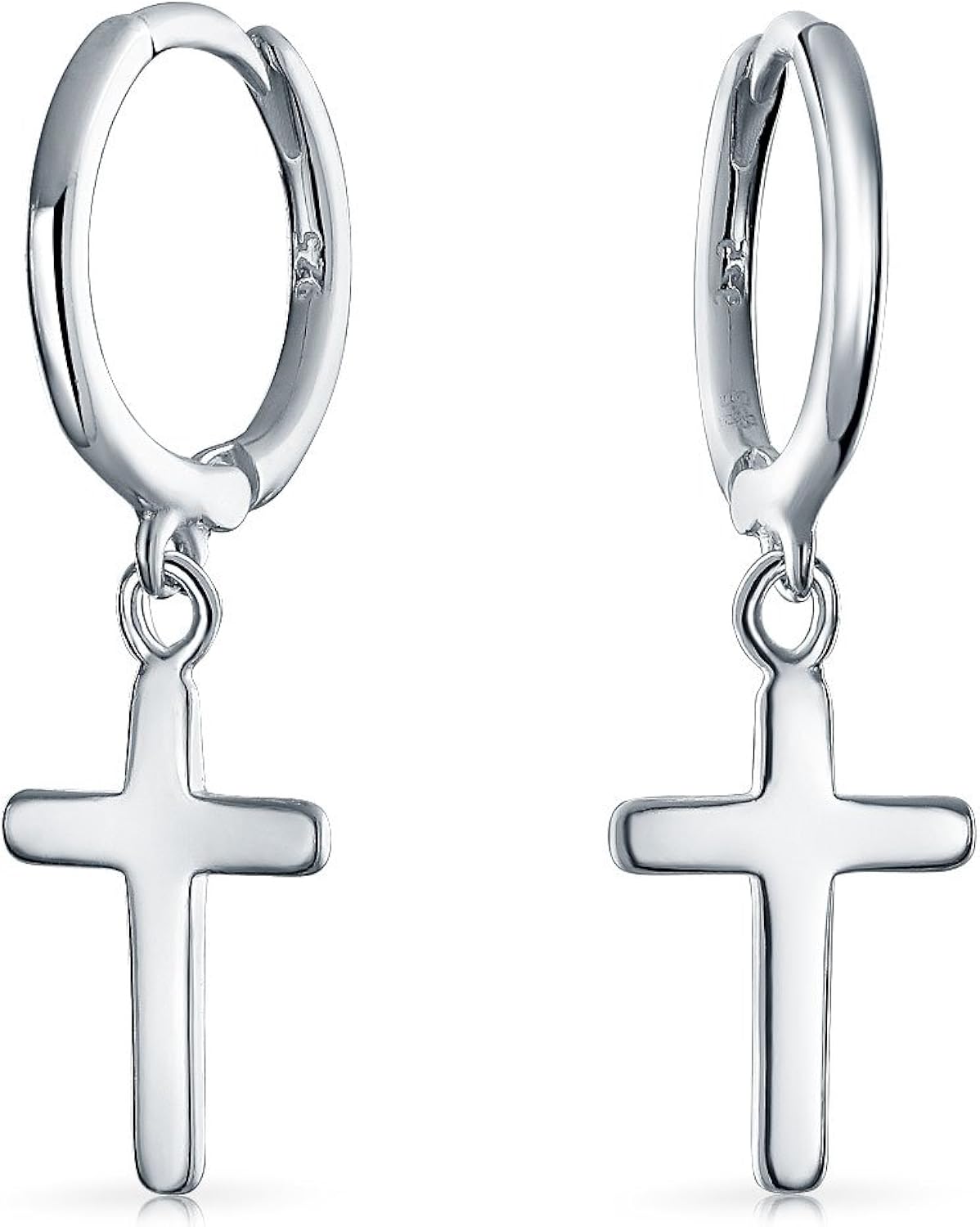 Dangling Charm Cross Religious Small Hoop Kpop Huggie Earrings For Men For Women 925 Sterling Silver