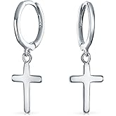 Classic Simple Cuff Drop Dangle Religious Cross Earrings For Women Teen Lever Back Fish Hook Gold Plated .925 Sterling Silver