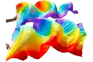 TMZAQH Women 1 Pair (Left+Right) Silk Belly Dance Fans Veil Belly Dancing Long Folding Fans Length 180 cm * 90 cm