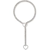 ADEMISHIA Heart O-ring Slip Chain Necklace For Women, Handmade Punk Gothic Cuban Necklace Jewelry Adjustable Lariat Y-Necklace
