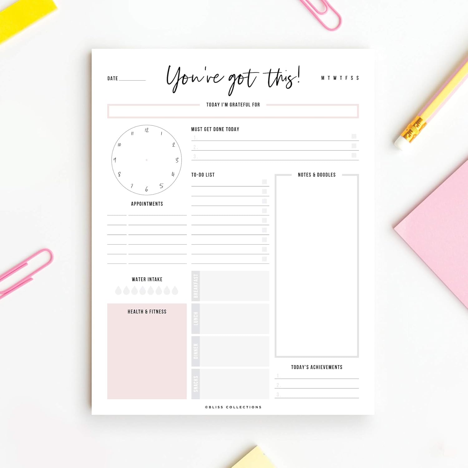 Bliss Collections Daily Planner with 50 Undated 8.5 x 11 Tear-Off Sheets - You've Got This Calendar, Organizer, Scheduler, Productivity Tracker for Organizing Goals, Tasks, Ideas, Notes, To Do Lists: Kitchen & Dining