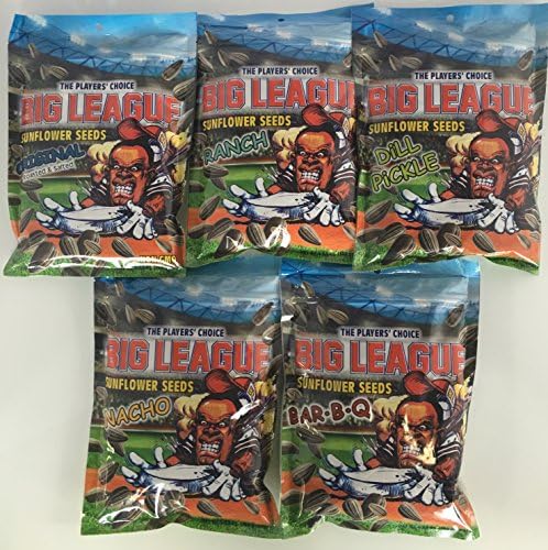 :Big League The Player's Choice Sunflower Seeds Variety Assortment 5 Count (5.25 ounces each) Original , Ranch, Dill Pickle, Nacho & BBQ Sunflower Seeds Assortment