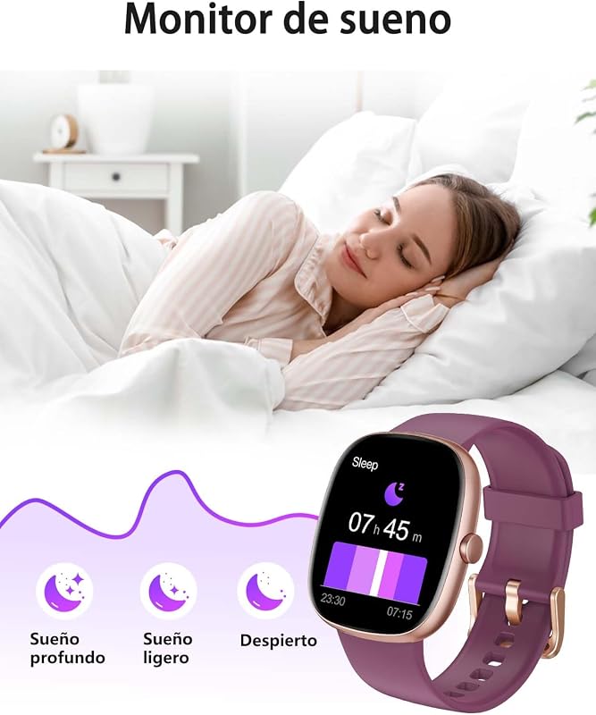 Reloj Inteligente Hombre Mujer con Llamadas Bluetooth 5.3, Smartwatch Deportivo 3ATM Impermeable con 113 Modos Deportivos, Monitor de Pulsómetro, Sueño y SpO2, Reloj Digital (Morado)