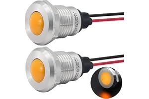 ZGSZJHF Indicator Light 12mm 0.47" LED Lamp with 140mm/5.5" Wire 12V/24V AC/DC Pilot Lights Waterproof IP67 Metal Stainless Steel Signal Indicator Lamp Panel 2PCS (Yellow, 110V-120V AC/DC)