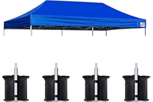 Eurmax USA 10x20 Pop Up Canopy Replacement Canopy Tent Top Cover, Instant Ez Canopy Top Cover ONLY, Choose 30 Colors,Bonus 4PC Pack Canopy Weight Bag (10x20, Blue)