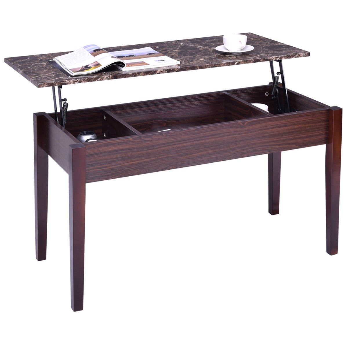 Modern Wood Coffee Table With Storage Lift Top For Small Space Living Room Brown
