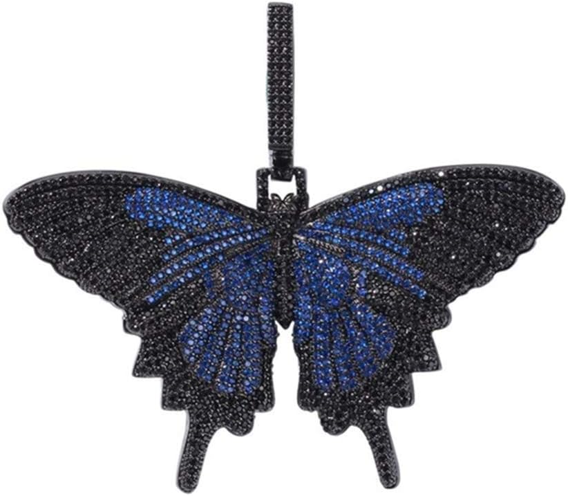 Necklace Butterfly Pendant Cubic Zirconia with 20mm Cuban Chain Necklace Men's Jewelry Gift 20mm CZ Cuban Chain Black Blue