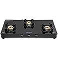 Surya Flame Black Beauty Gas Stove 3 Burners Glass Top | LPG Stove With Jumbo Burner & Flame Protection Pan Support | 2 Years Complete Doorstep Warranty - Black