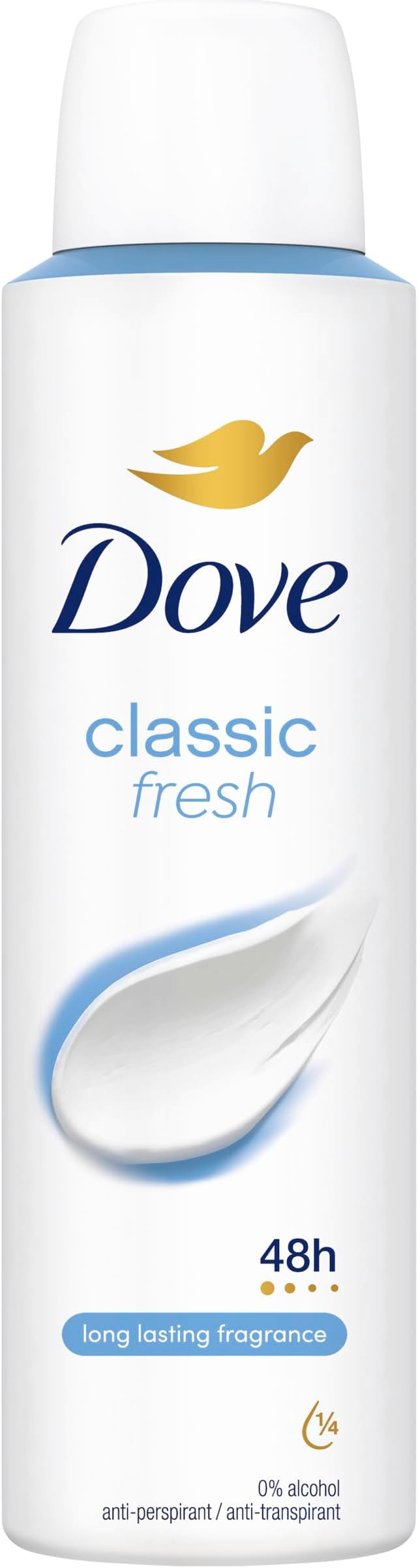 Dove Classic Anti-Perspirant Spray 48hr Protection 150ml Gentle Care Alcohol