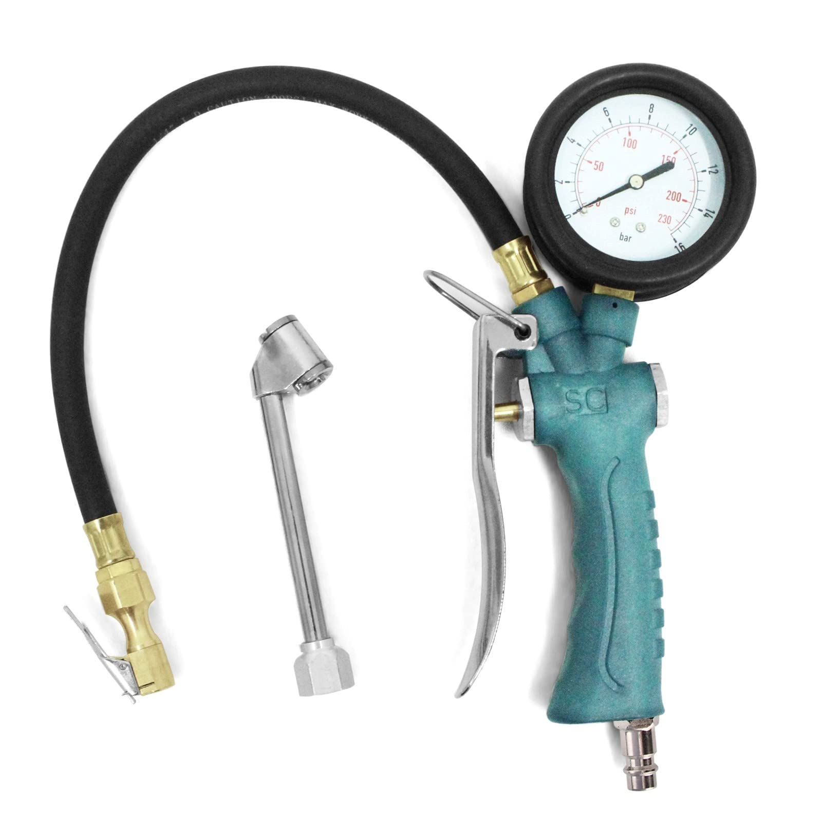 ZHONG AN Air Tyre Inflator Gun with 360° Rotating Pressure Guage 16 Bar, Brass chuck