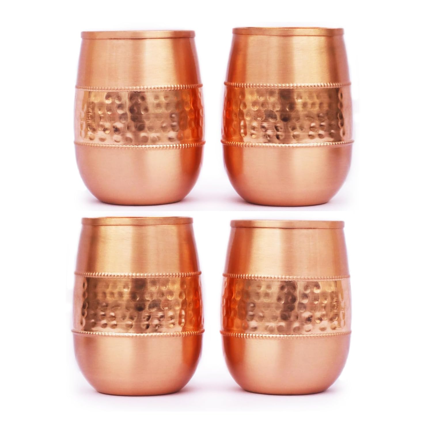 ANCIENTIMPEX Pure Copper (99.74%) Tumbler Set of 4 Hammered for Ayurveda Health Benefits - 250 Ml Capacity