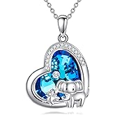 YONFQE Elephant Necklace S925 Sterling Silver Heart Pendant Animals Jewelry Gifts for Men Women