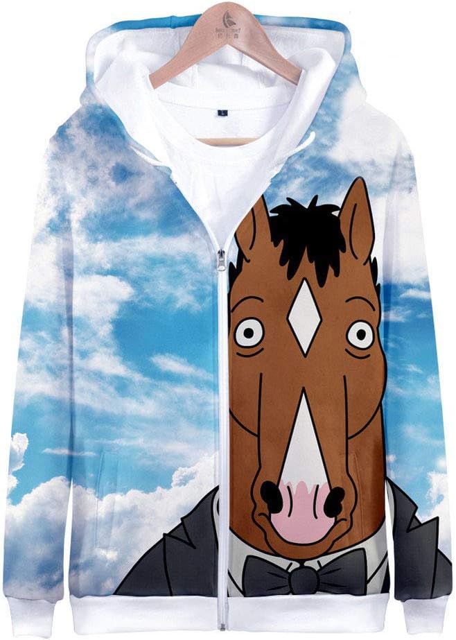 RainieS BoJack Horseman 3D Digital Printed Zip-Up Hooded Long-Sleeved Hoodie Coat Mens and Women
