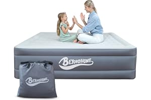 Beyondhome PVC-Free Air Mattress Queen with Built-in Pump, 22 Inches O'Smell™ TPU Queen Air Mattress, One Button Inflation and Auto Stop, 720 LB Support Airtight Airbed for Home, Guest, Sleepover