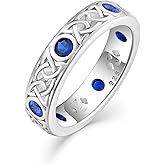 Raymard Celtic Trinity Knot 925 Sterling Silver Promise Rings for Men, 3A Cubic Zirconia/Black Spinel/Sapphire/Tiger Eyes/Turquoise Irish Band Rings for Anniversary Engagement, Size 7-12