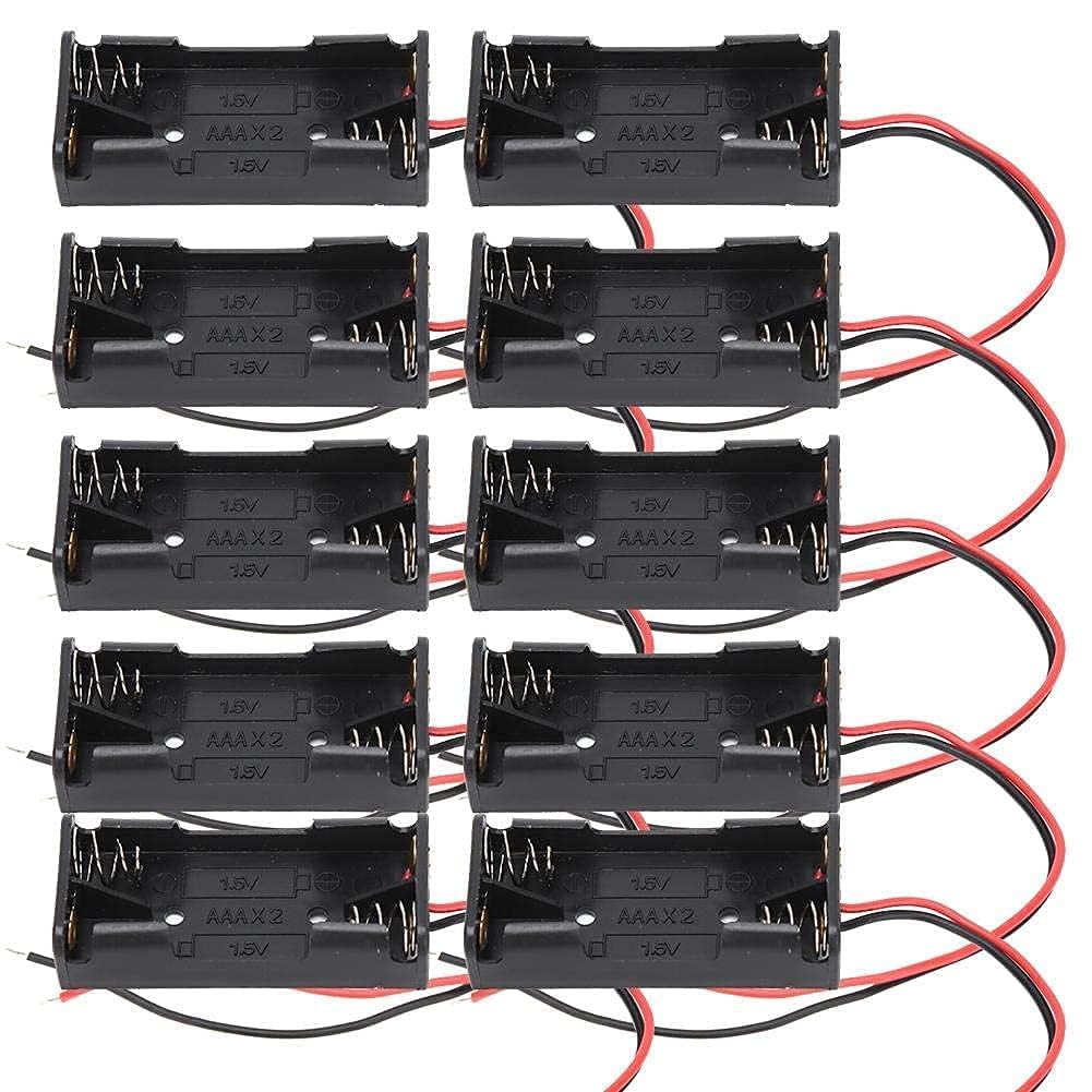 10pcs AA Battery Holder with Wire Leads 2 Slot Plastic Case for DIY Electronics Power Supply Projects Spring Design for Secure Battery Storage