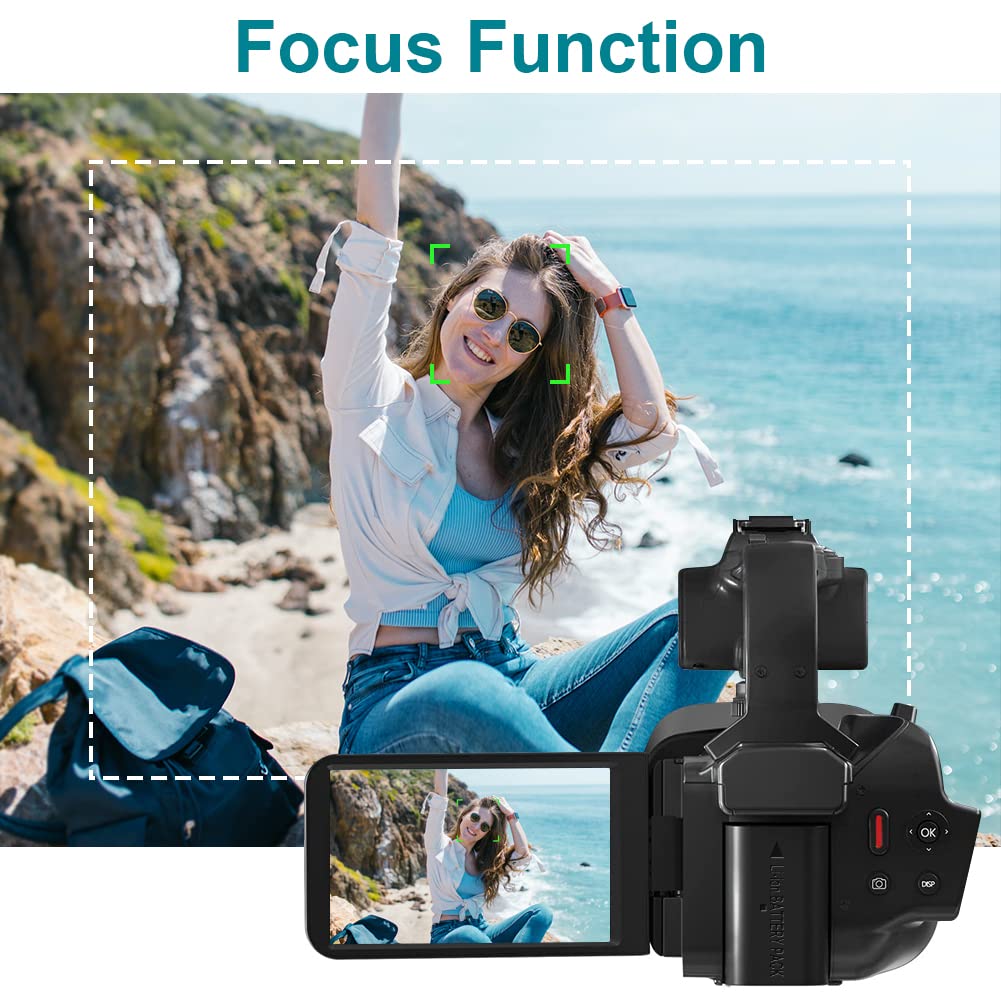 KOMERY Video Camera Camcorder UHD 4K 64MP with Focus Function 4.0 Inch Touchscreen Wireless Lavalier Mic, 18X Digital Zoom Camera, 64G SD Card WiFi