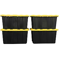 STOWIX BLACK & YELLOW 27-Gallon Storage Bin with Snap-on Lid, Heavy Duty Plastic Storage Bins with Lid, Stackable, 4 Pack
