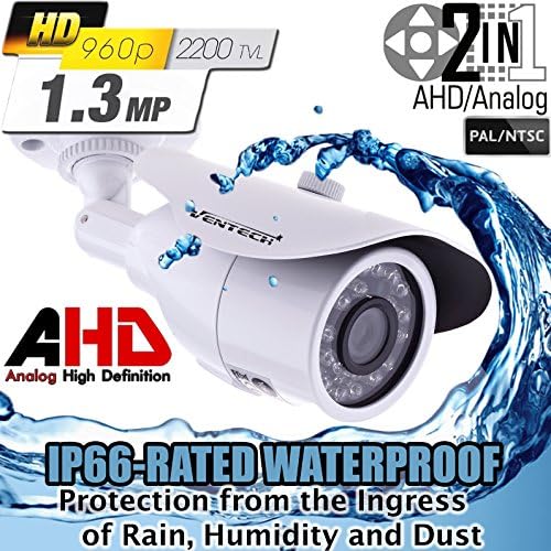 Ventech 1.3mp CCTV Surveillance Bullet Security Camera AHD Super CMOS Image Sensor 1/3 4mm Lens Weatherproof Outdoor OSD Cable 2 in 1 CAMAHD