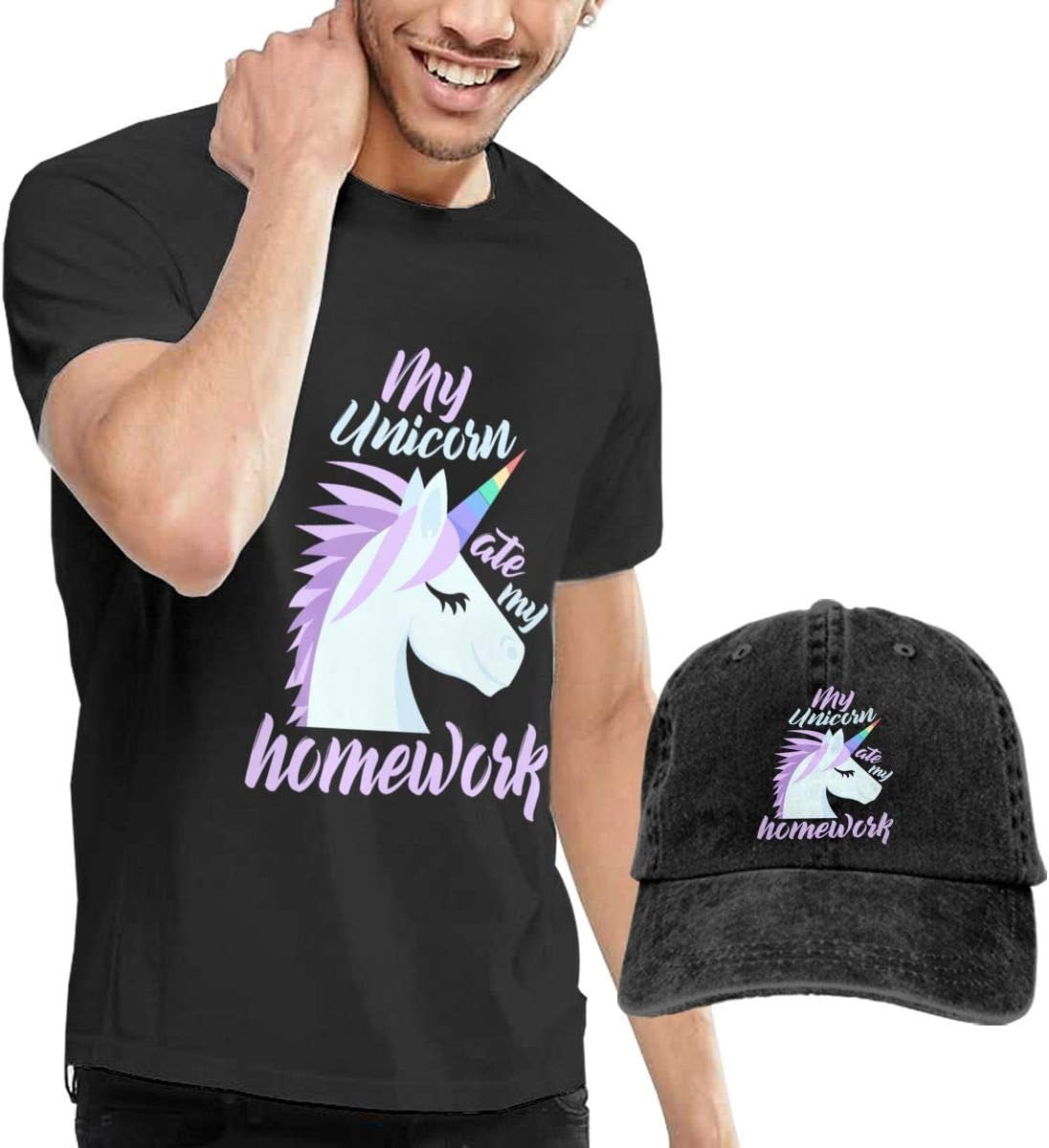 Henrnt Men's T-Shirt, My Unicorn Ate My Homework 6 Shirts Short Sleeve Denim Hats