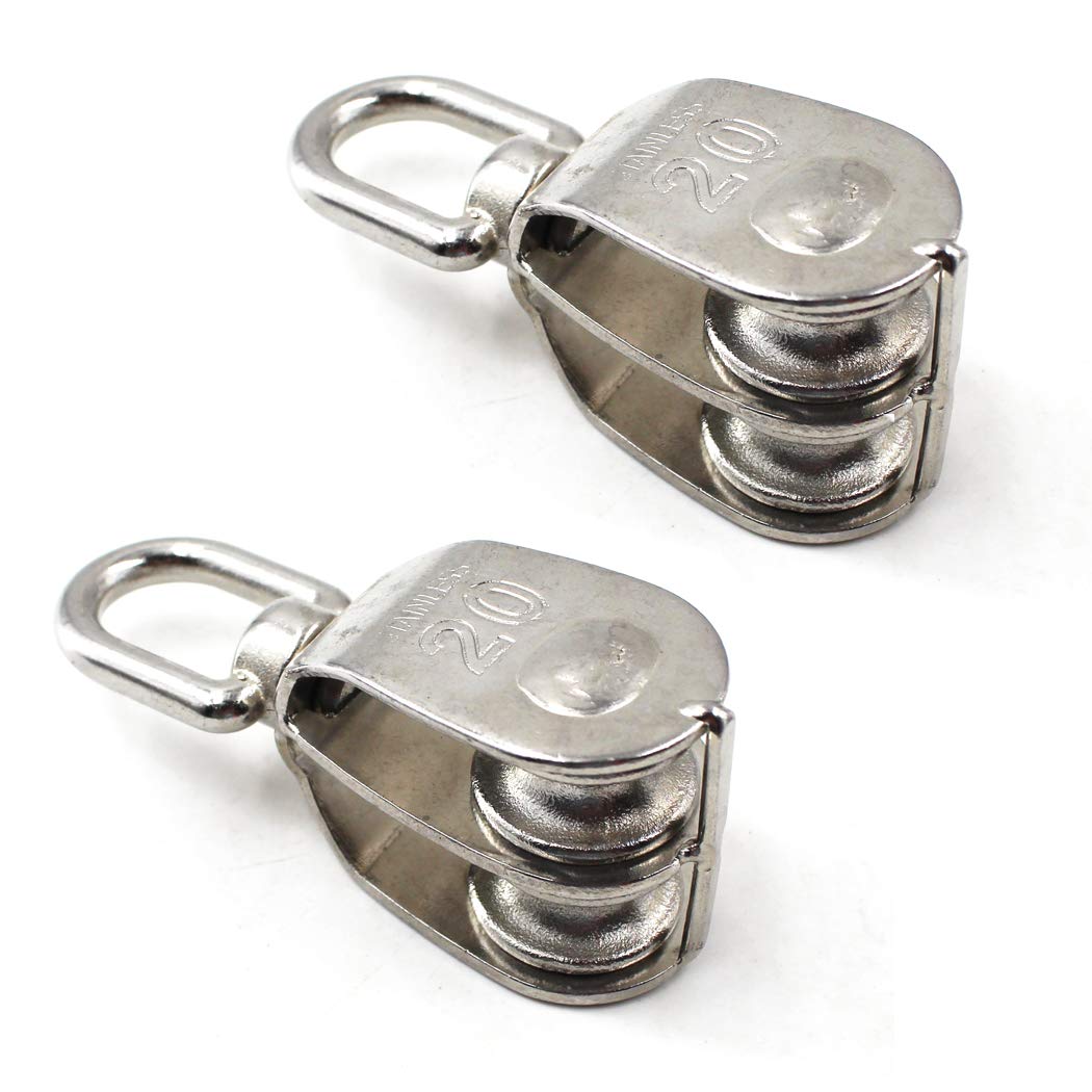 M20 Wire Rope Double Pulley Block 304 Stainless Steel Roller Pulley Bearing Roller Pack Of 2 Loading:75KG