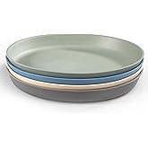 WeeSprout Bamboo Plates, Set of 4, Kid-Sized Dinnerware, Dishwasher Safe Melamine Dishware (Blue, Green, Gray, & Beige, Without Lids)