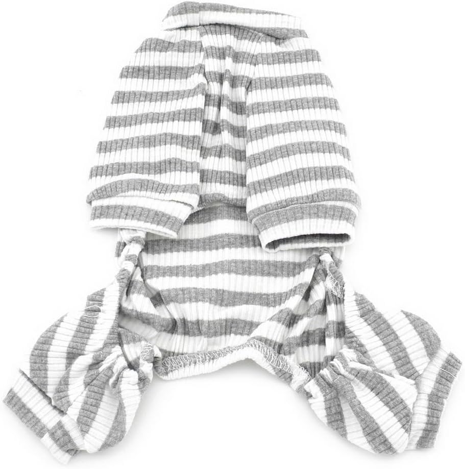 Ranphy Small Dog Stripe Pajamas Winter Comfy Cotton Pet Clothes Puppy Outfit Cat Apparel Doggy Pyjamas PJS Shirt Yorkie Jumpsuit Boys for Summer Autumn Gray Size L - Image 5
