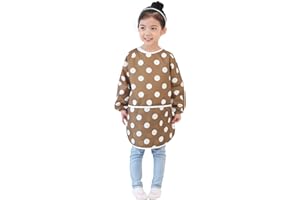 Plie Waterproof Kids Art Smocks 37 Colors (Age 1-10, S-XXL size), Brown Dot (42-L)