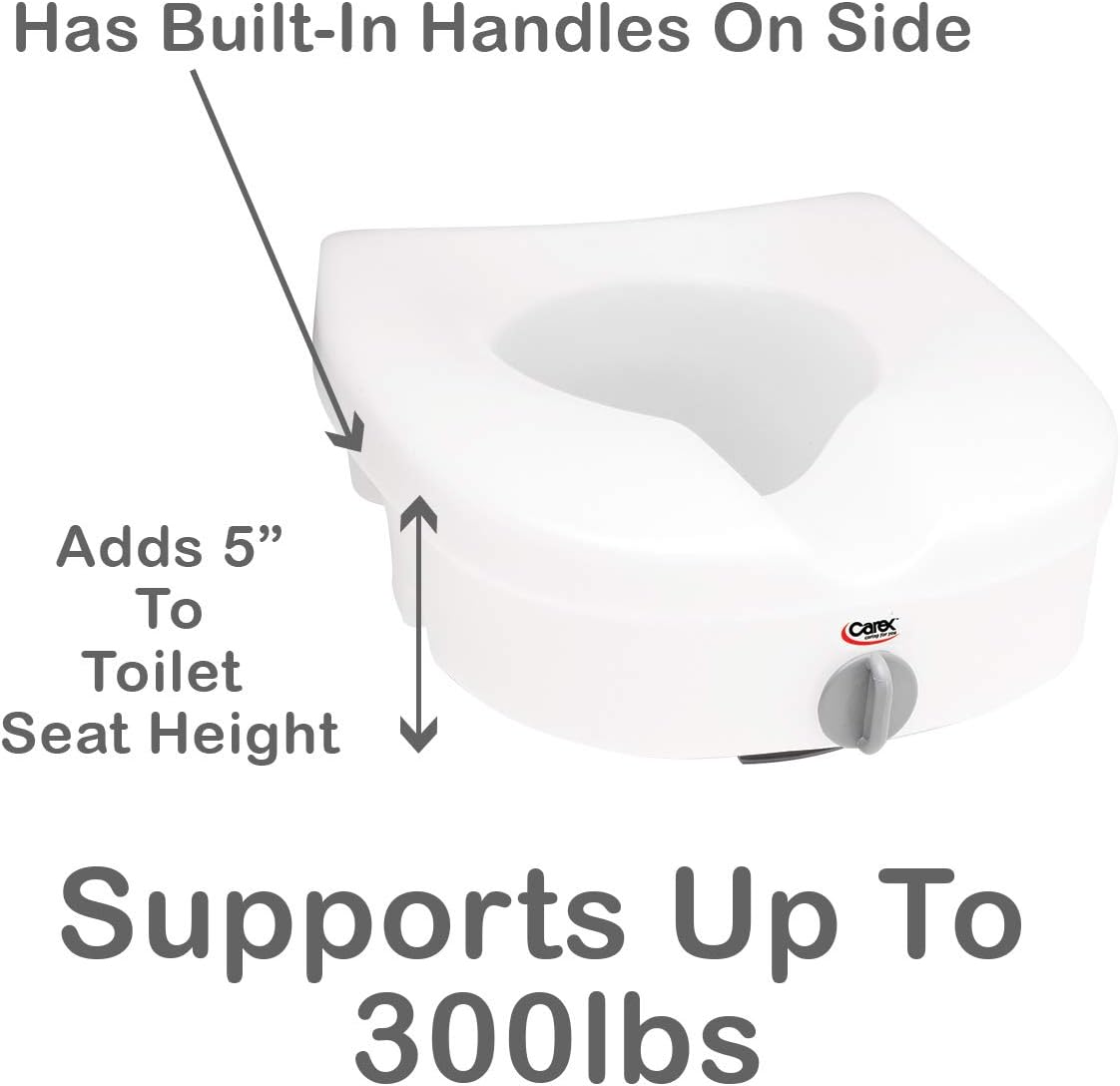 Carex E-Z Lock Raised Toilet Seat, Adds 5 Inches to Toilet Height, Elderly and Handicap Toilet Seat Riser, Round Or Elongated Toilets: Health & Personal Care
