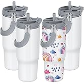 4 Pack 30oz Sublimation Tumbler with Handle, Sublimation Flip Straw Tumbler with Portable 2-in-1 Lid, Stainless Steel Insulated Water Bottle, Leak Proof Travel Coffee Mug Cup for Home, Outdoor or Car