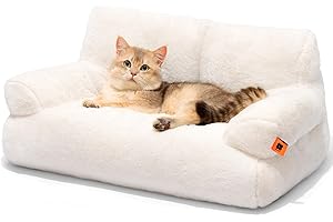 MEWOOFUN Cat Bed for Indoor Cats, Washable Dog Beds for Small Dogs & Cats with Removable Cover, Fluffy Cat Couch with Non-Slip Bottom (Beige, 26.0" L X 19.0" W X 13.0" Th)