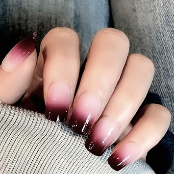 Sethexy Glossy False Nails Chic Gradient Moyenne Couverture Complète Acrylique 24 Pcs Faux Ongles Pour Femmes Et Filles