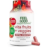 FeelGood Superfoods 1000mg Immune Support Capsules Made with 25 Organic Fruits and Vegetables, Strong Immunity Boosters with Vitamins A, C, D3, and Zinc, 60 Count