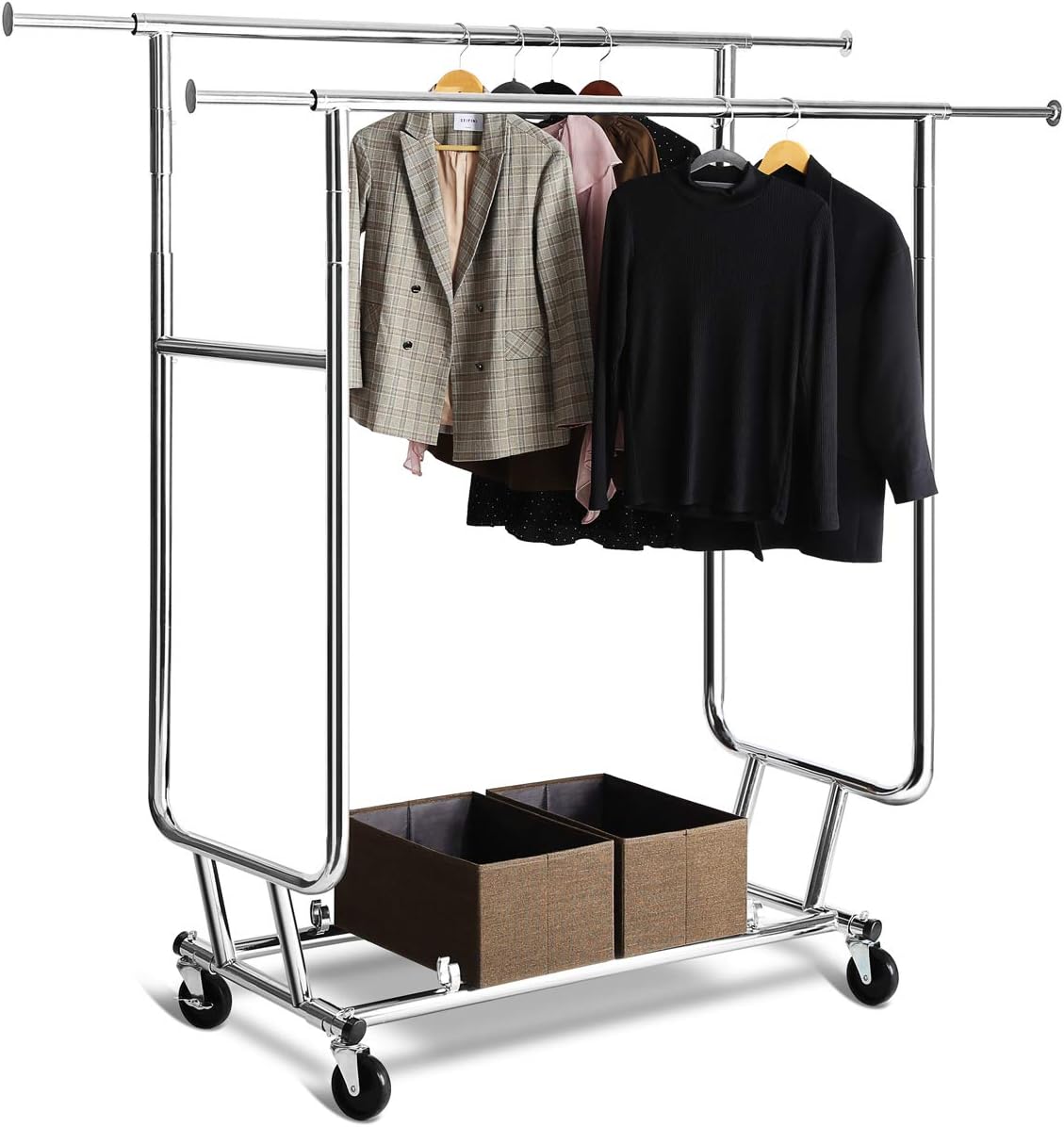 TomCare Garment Rack Double Clothes Racks Adjustable Clothing Rack Extensible Clothes Hanging