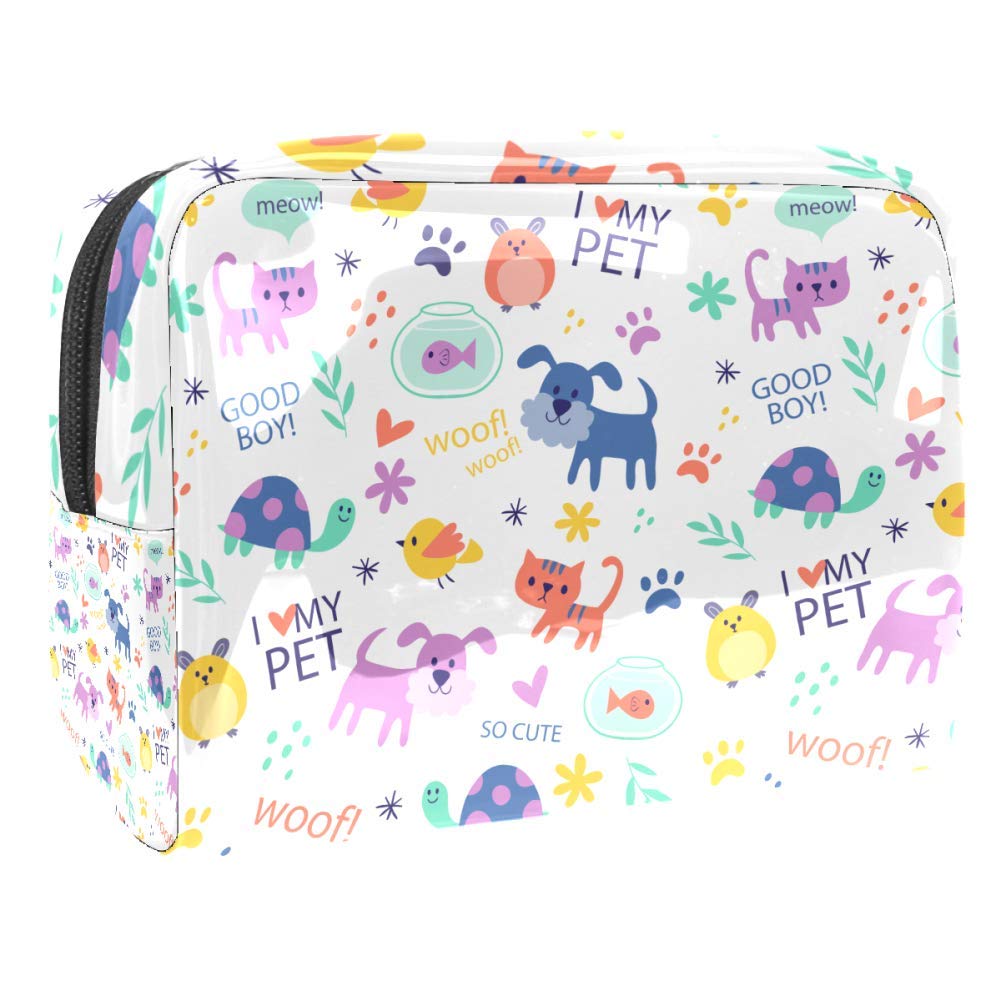 Large Makeup Bag PVC Toiletry Bag Travel Cosmetic Bag I Love My Pet Pattern Portable Makeup Pouch for Women Girls