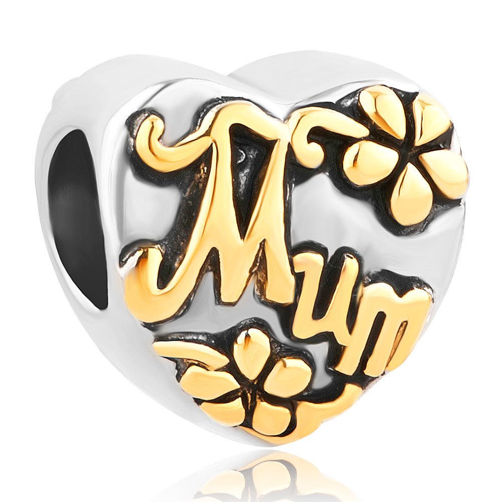 Cherris Jewellery Heart Love Gold Mum Alloy Bead Charms For Bracelets