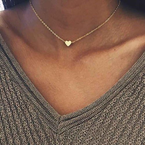 Simsly Simple Pendant Necklace Chain with Heart Shaped Accessories Jewelry for Women and Girls (Gold)