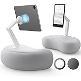 SAIJI Kindle Pillow Stand - Magnetic iPad Stand Compatible with Kindle, Tablet, iPad, iPhone, 360° Tablet Holder for Bed with ​Ergonomic Pillow and Dual-Jointed Arm, 2 Free Magnetic Sheets (Gray)