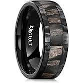 King Will 8mm Silver Hammered Titanium Ring Center Inlaid Wood Wedding Band for Men Hammered Wood Titanium Rings Polish Comfort Fit