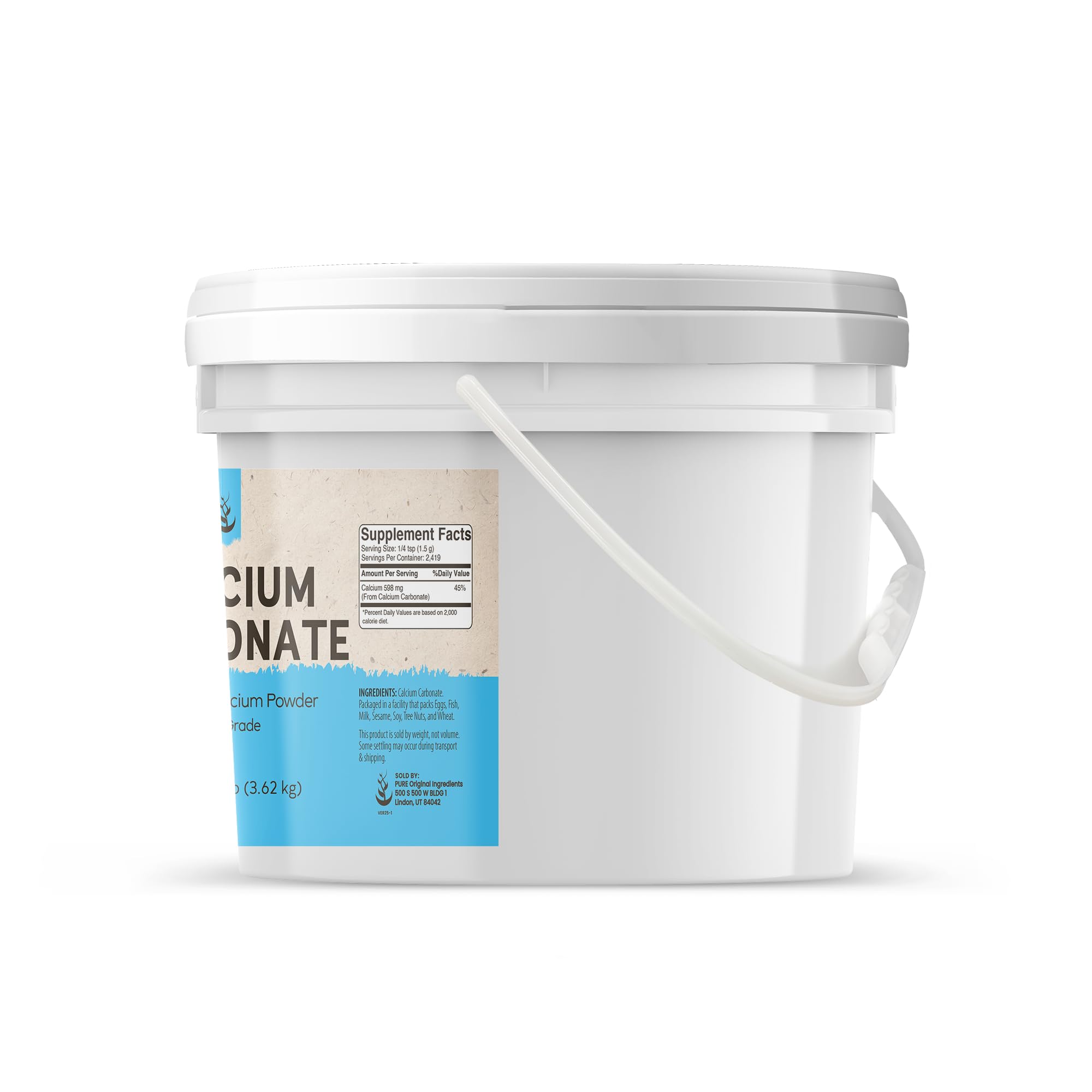 Pure Original Ingredients Calcium Carbonate Powder (1 Gallon) Dietary Supplement, Food Preservative, Reusable Plastic Bucket