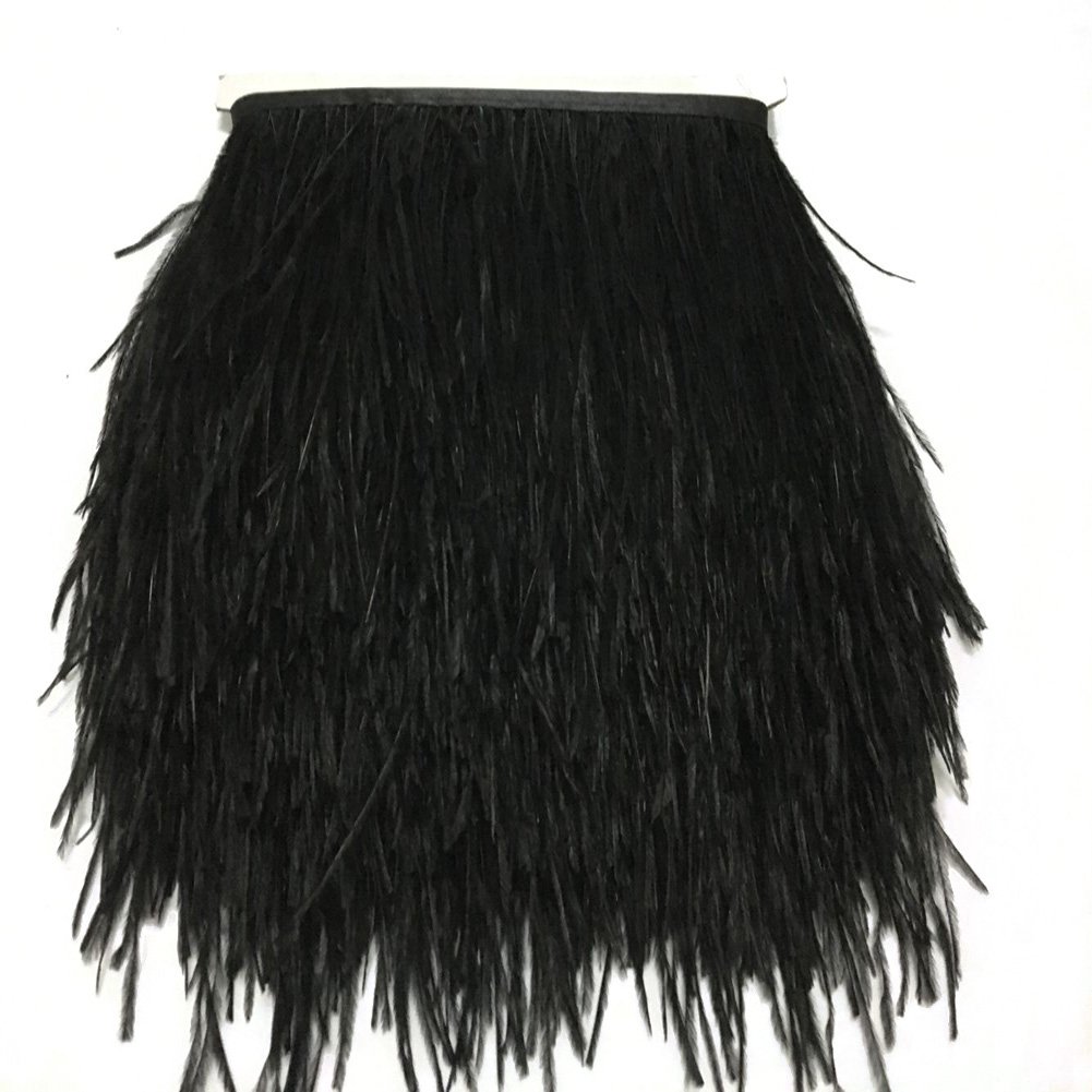 KOLIGHT Pack of 1.8m Natural Dyed Ostrich Feathers (9~12cm) Trim Fringe for DIY Dress Sewing Crafts Costumes Decoration (Black)