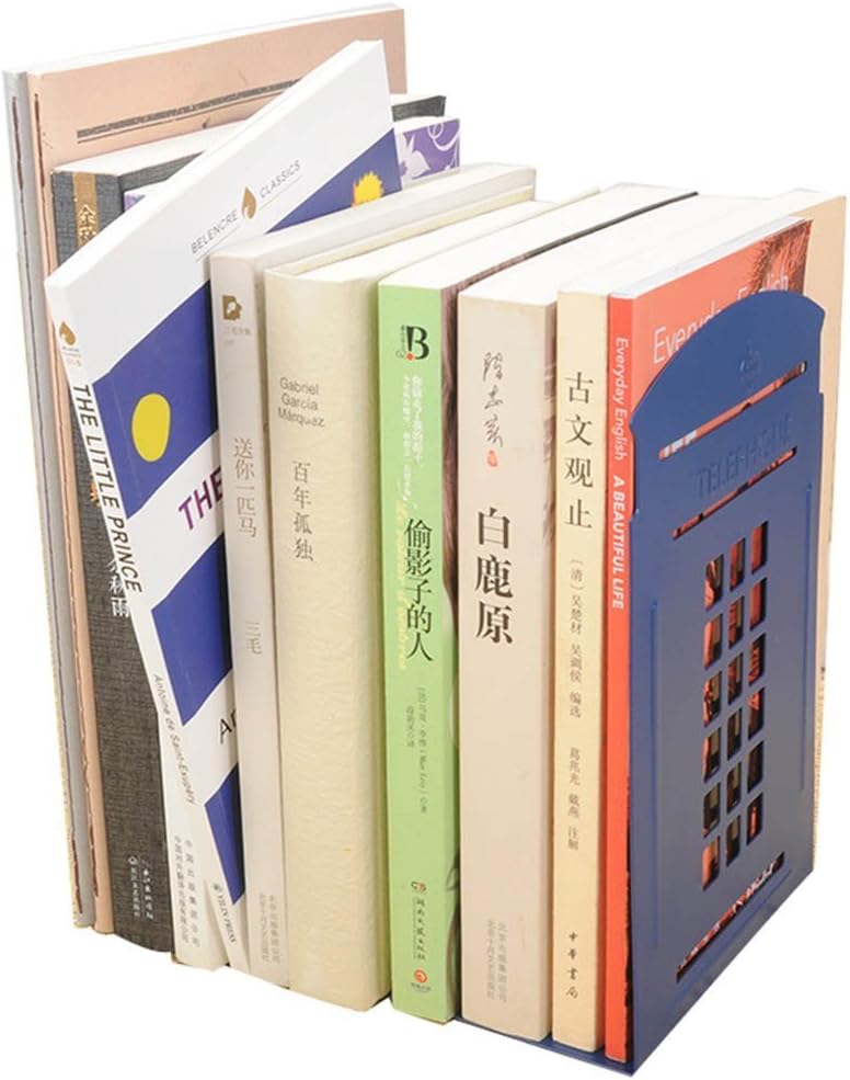 1 Pair Nostalgic London Telephone Booth Bookends British Style Metal Bookends for Shelves Library Bookends Book End Gifts (Blue) - Image 3