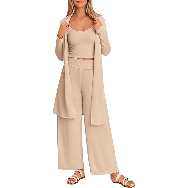 トップス LONG SLLEVE LOUNGE CARDIGAN 3 OCEANLUX Women's 3 Piece Lounge Pajamas Set Long Cardigan