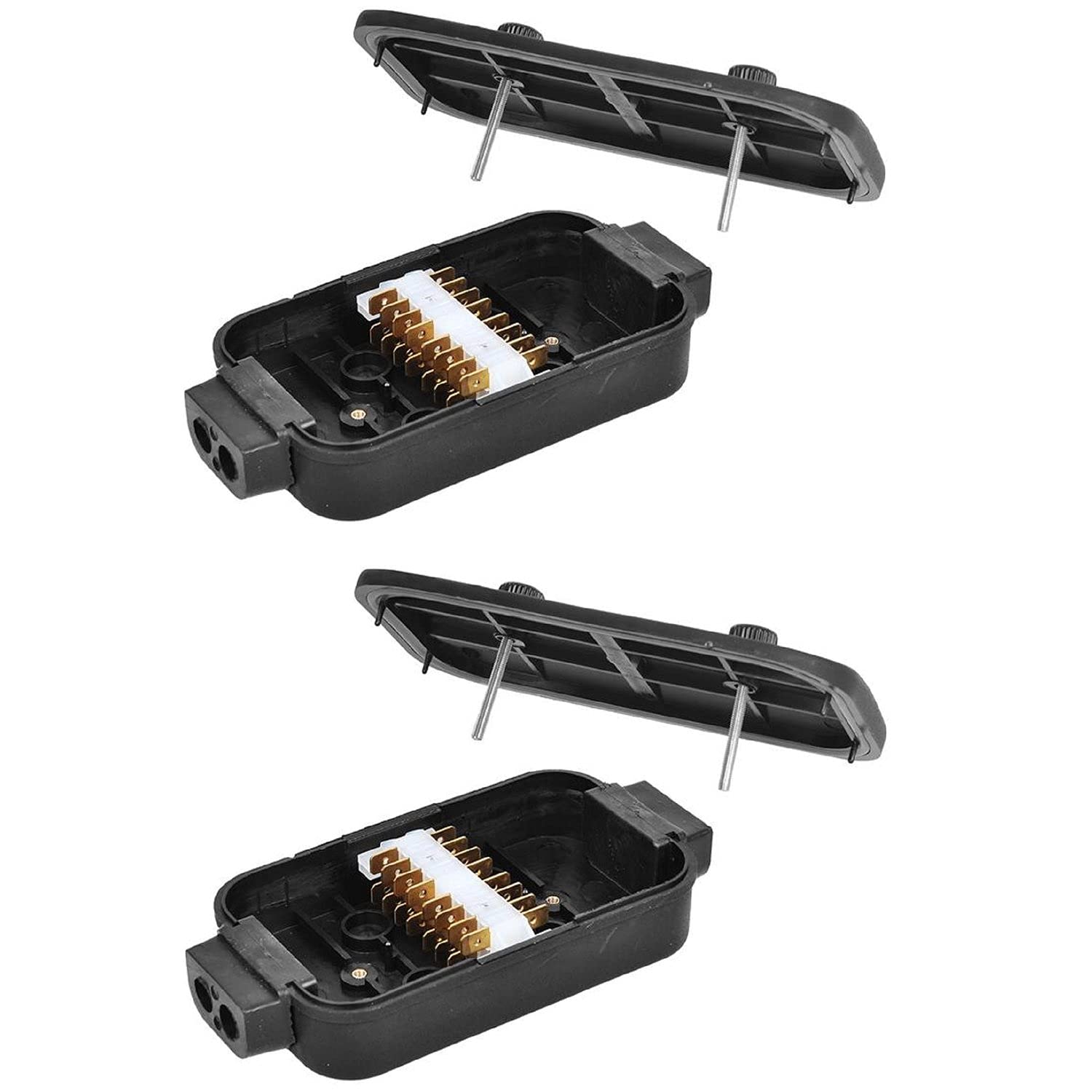 PAT 2 x Plastic Junction Box, Black, Water-resistant, Includes 2 x 8 x 4-pin Connector