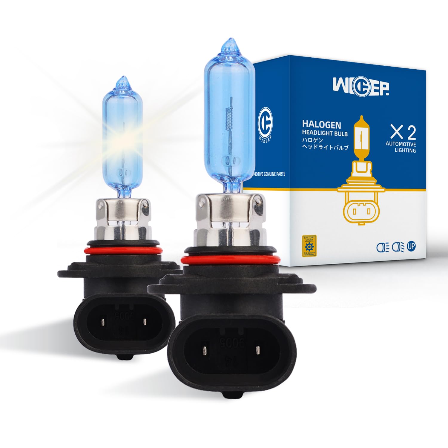 Photo 1 of wideep HB3/9005 Halogen Headlight Bulbs, Standard DC 12V 65W High/Low Beam, 5000K White Car Headlight Replacement Bulbs, Pack of 2
