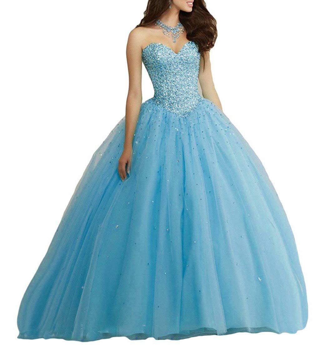 Vantexi Women's Sweetheart Beading Tulle Quinceanera Dresses Formal