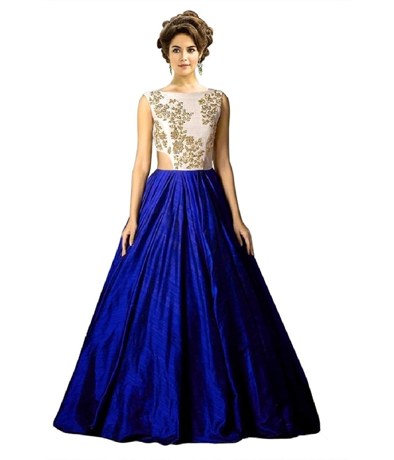 shringaar fashion women's bangalore silk gown (sk1022, blue, free size)